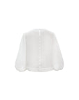 Linen Balloon Sleeve Round Neck Top | White
