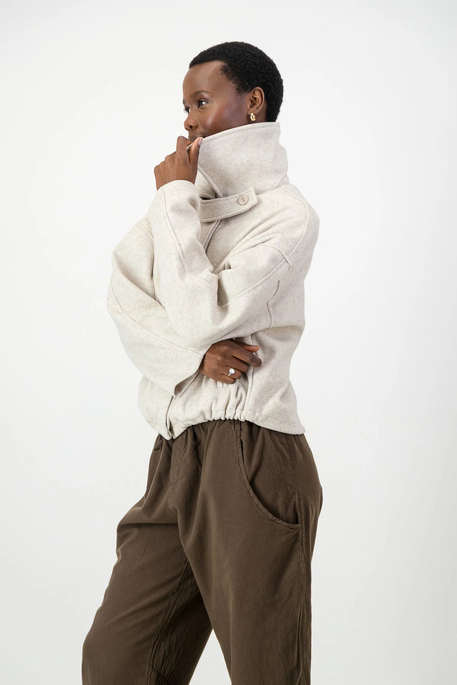 Just Cruizin : Riley Wool Blend Bomber Jacket - Oatmeal
