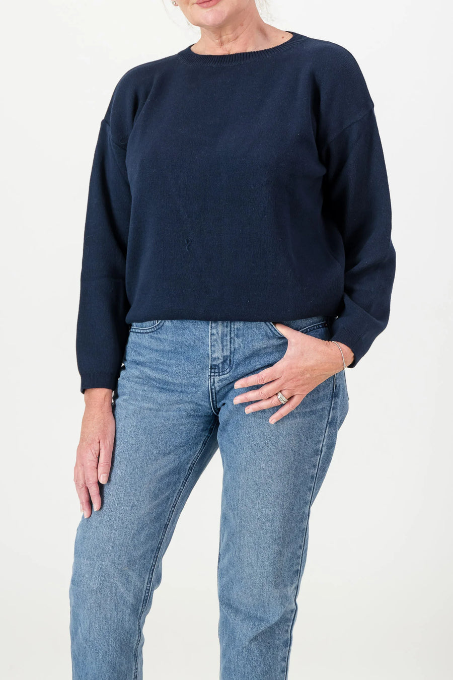 Just Cruizin : Sasha Cotton Boxy Knit - Navy