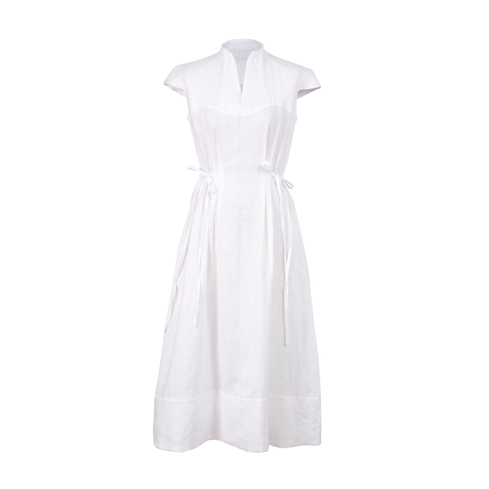 Pure Linen Cap Sleeve Dress | White
