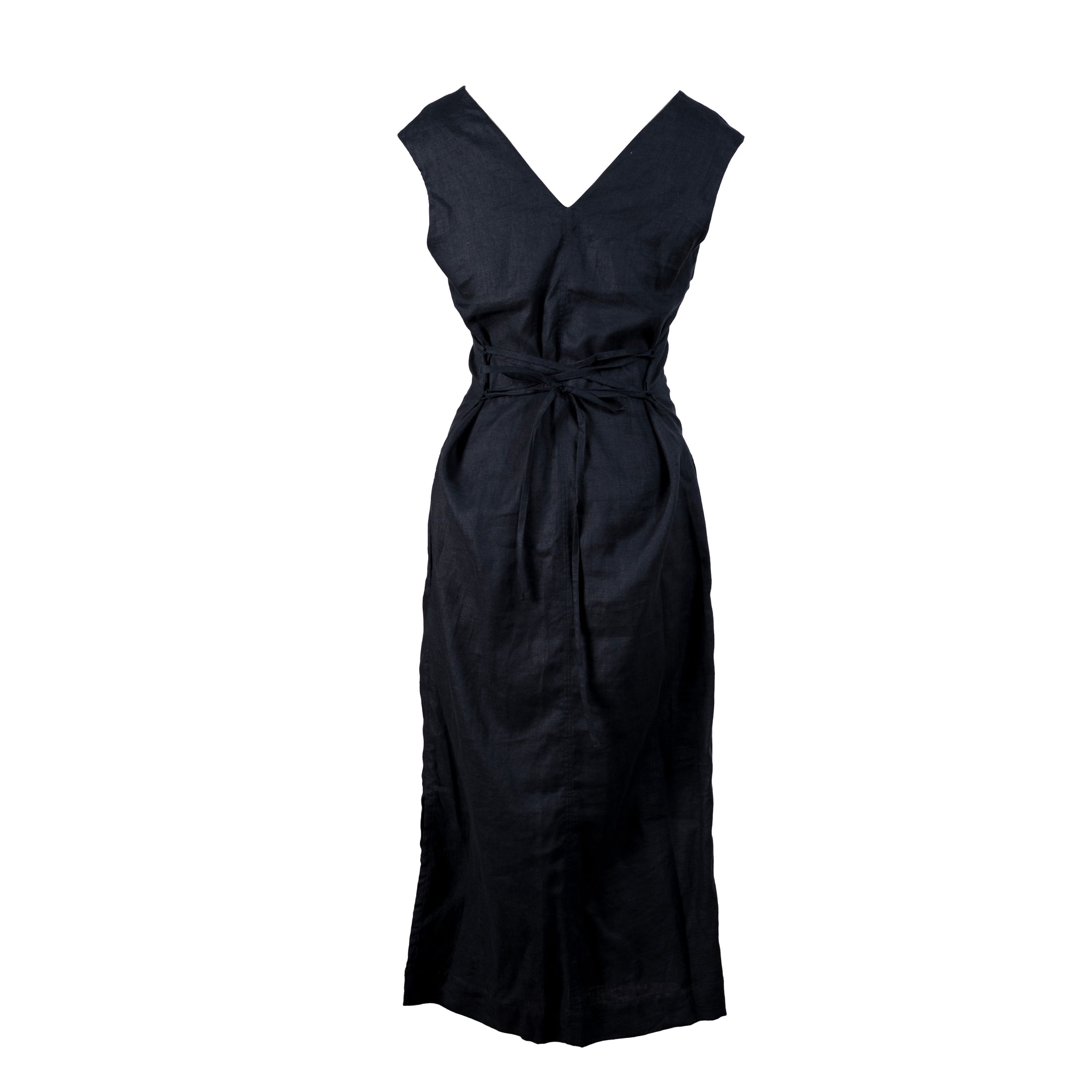 Linen V-Neck Dress | Black