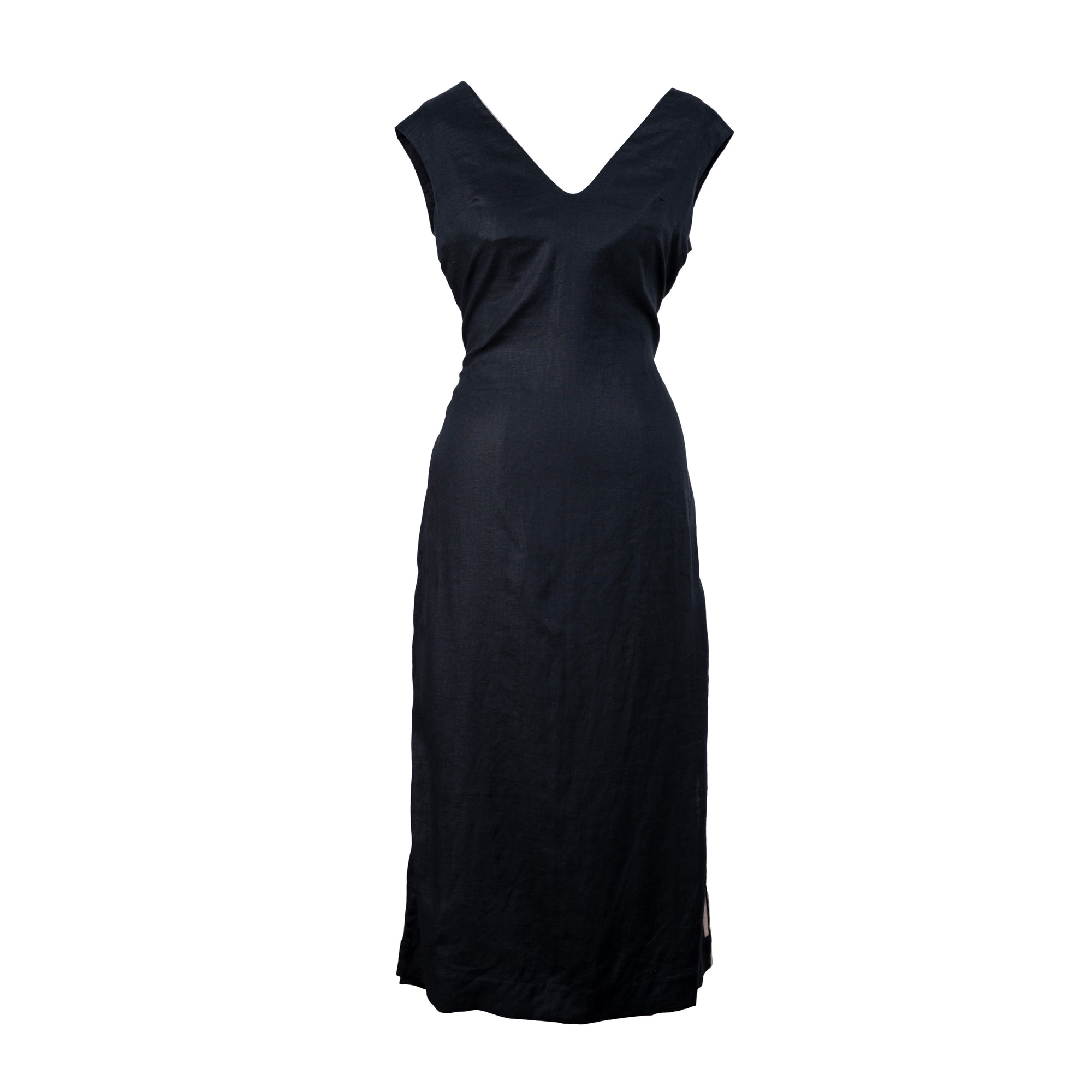 Linen V-Neck Dress | Black