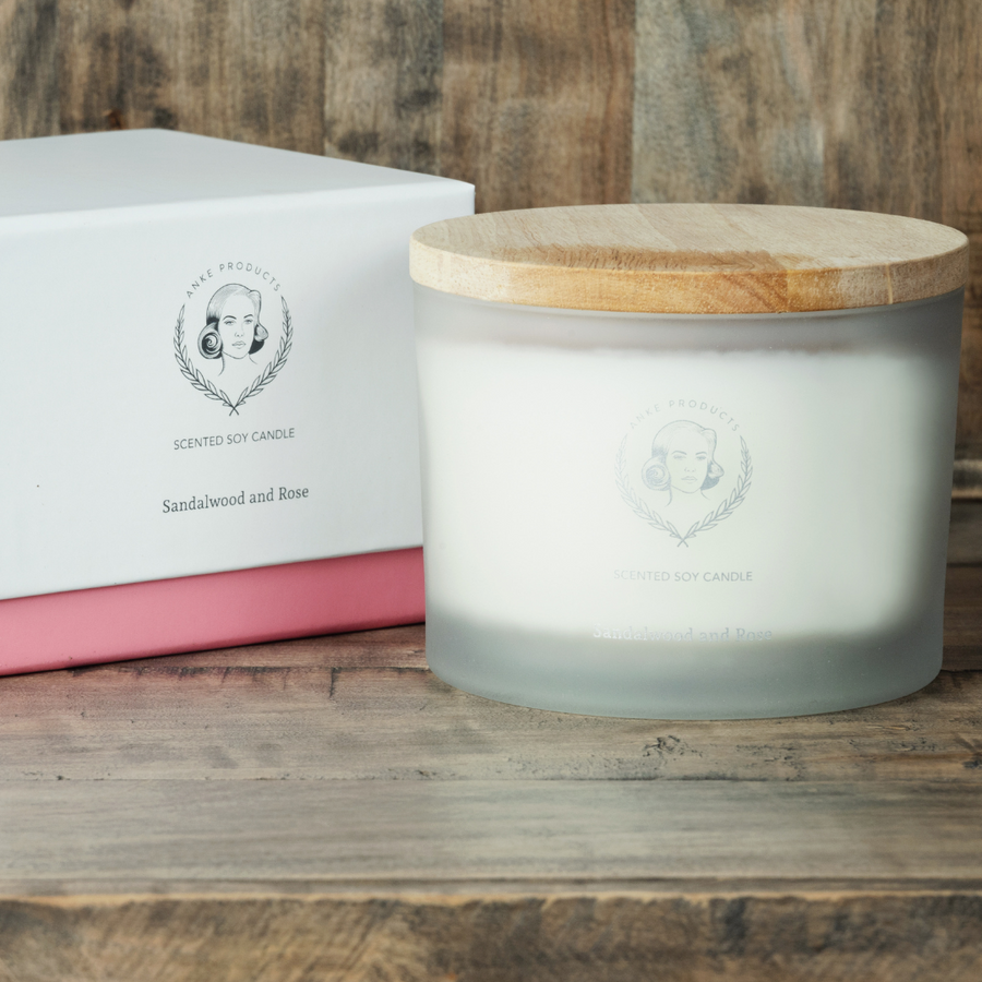 Anke: Soy Candle 370g - Sandalwood + Rose